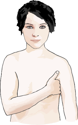 Tegning af person med højre hånd i venstre armhule
