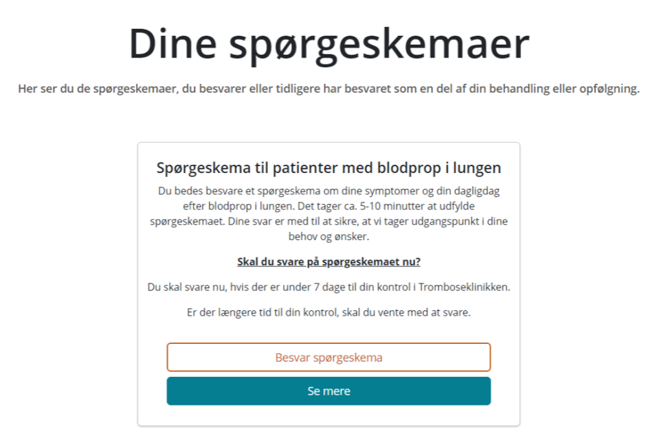 Forside af "Dine spørgeskemaer"