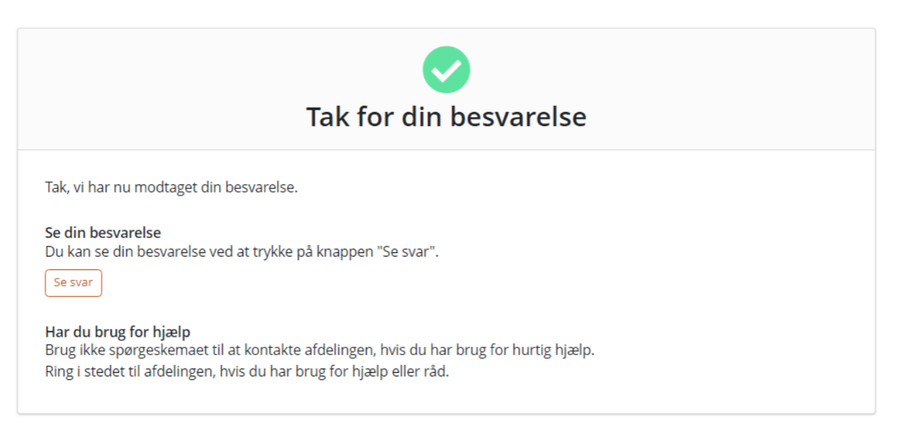 Side, der bekræfter modtagelse af svar