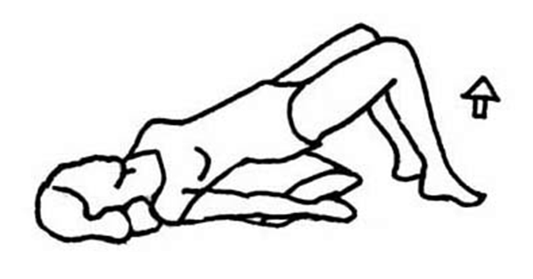 Tegning af rygliggende person, som løfter bækkenet op