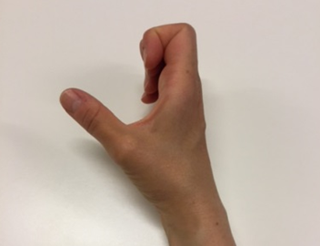 Hånd, hvor fingrenes yderled og mellemled er bøjede