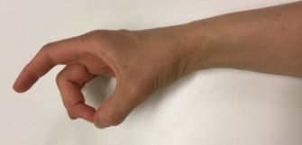 En hånd sætter tommelfingerens og langefingerens spids mod hinanden