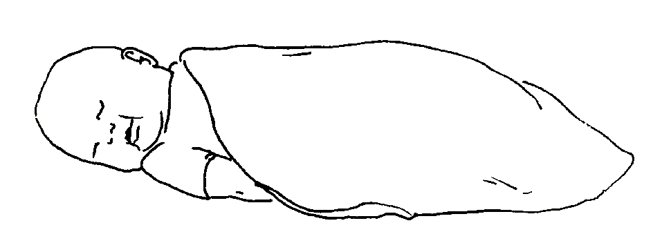 tegning af barn der sover med hovedet drejet til venstre