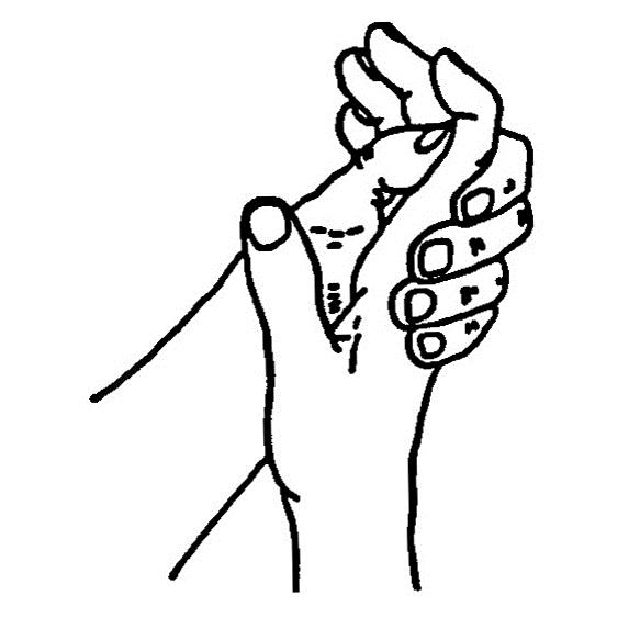 Den anden hånd støtter under yderled på finger, mens yderleddet bøjes
