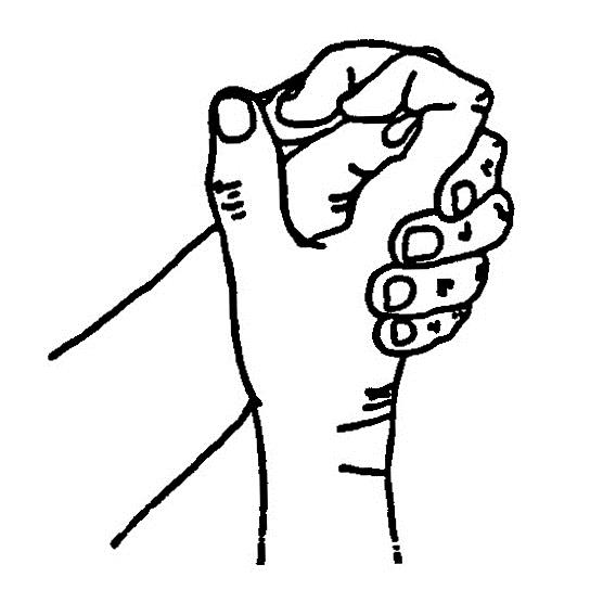 Den anden hånd støtter under mellemleddet på en finger, mens yderleddet bøjes