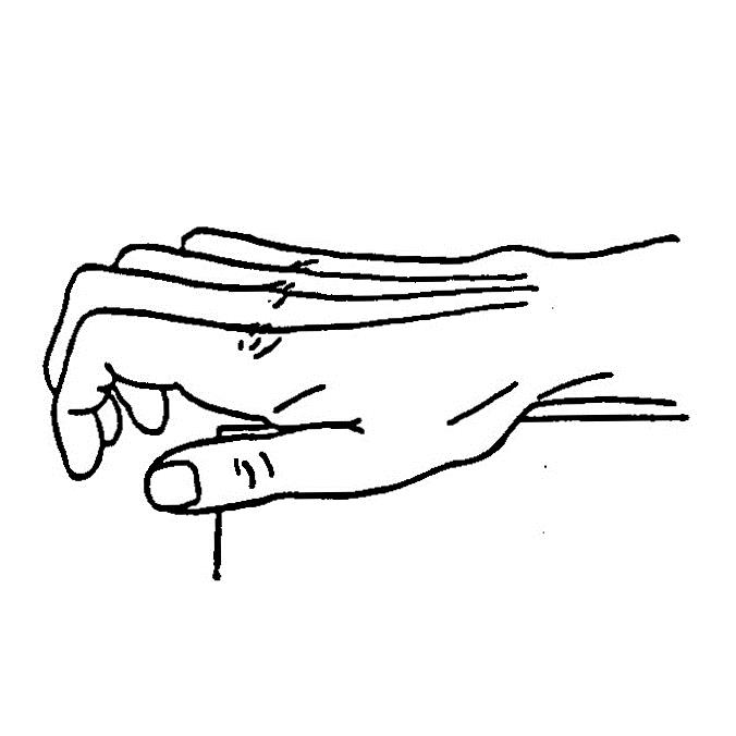 Hånd med bøjede fingre, hvor grundleddene trækkes op