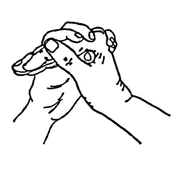 Hånd som strækker fingrenes mellem- og ydreled, mens den anden hånd holder grundled bøjede