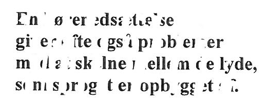 Et eksempel på skelnetab med sætningen "En hørenedsættelse giver ofte også problemer med at skelne mellem de lyde, som sproget er opbygget af", hvor flere af bogstaverne er delvist visket ud, som gør det sværere at tyde, hvad der står.