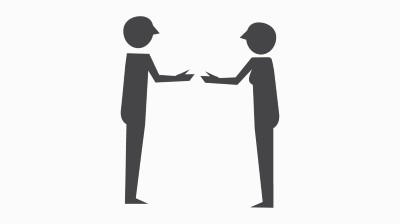 Illustration af to personer der giver hånd