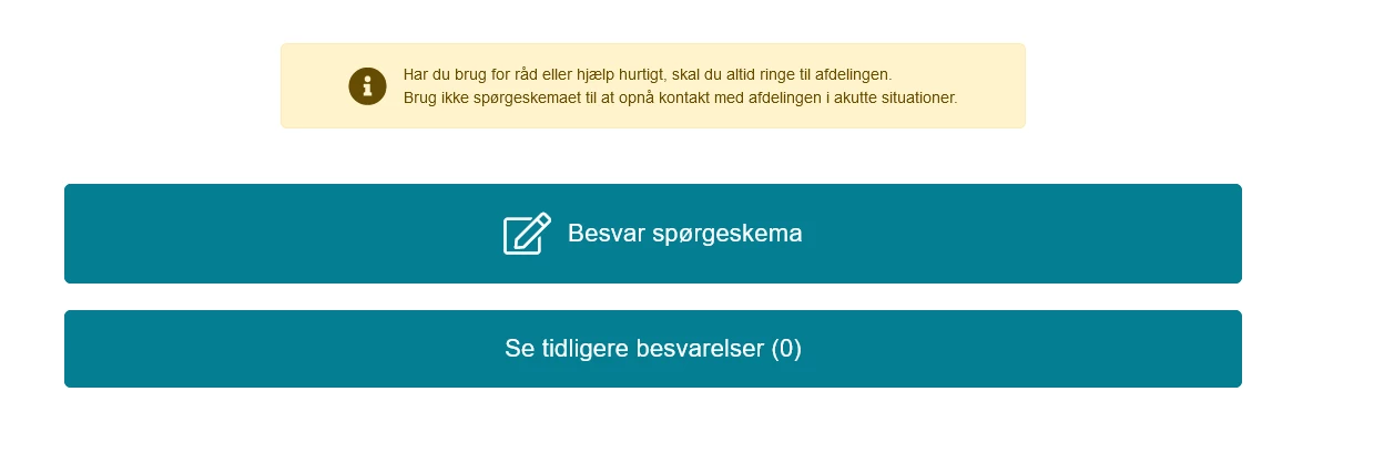 Skærmbillede med knap til besvarelse og knap til at se tidligere besvarelser