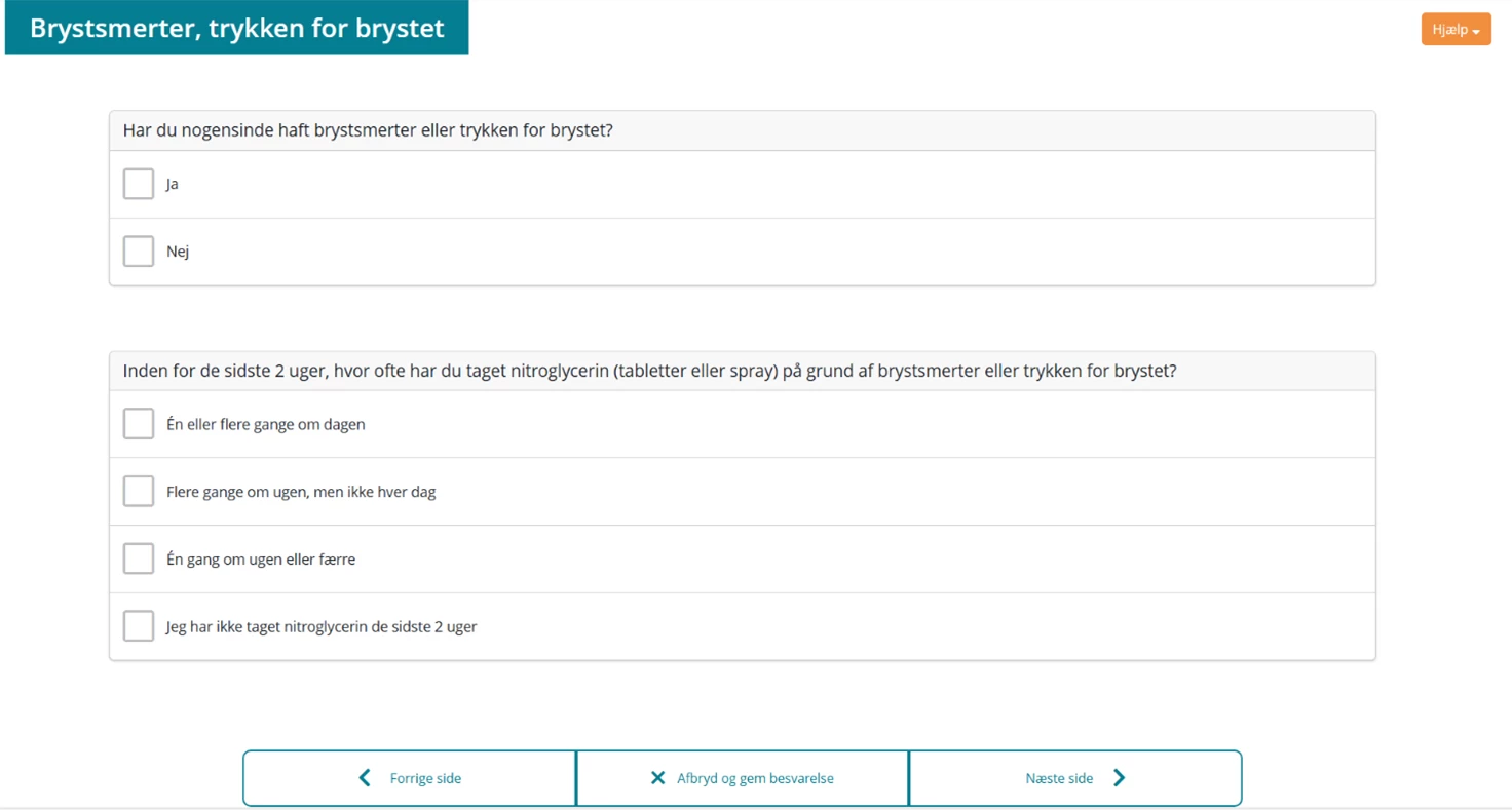 Skærmbillede fra patientportalen