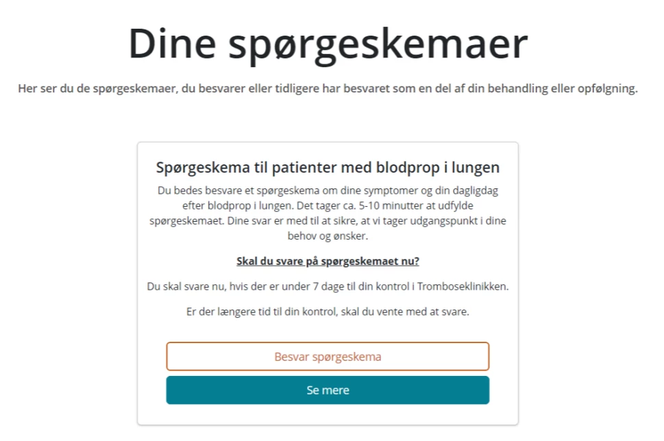 Forside af "Dine spørgeskemaer"