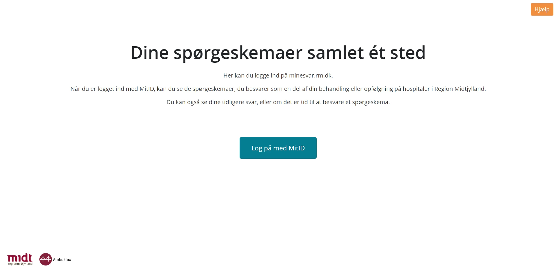 Første skærmbillede med logpå-knap med MitID 