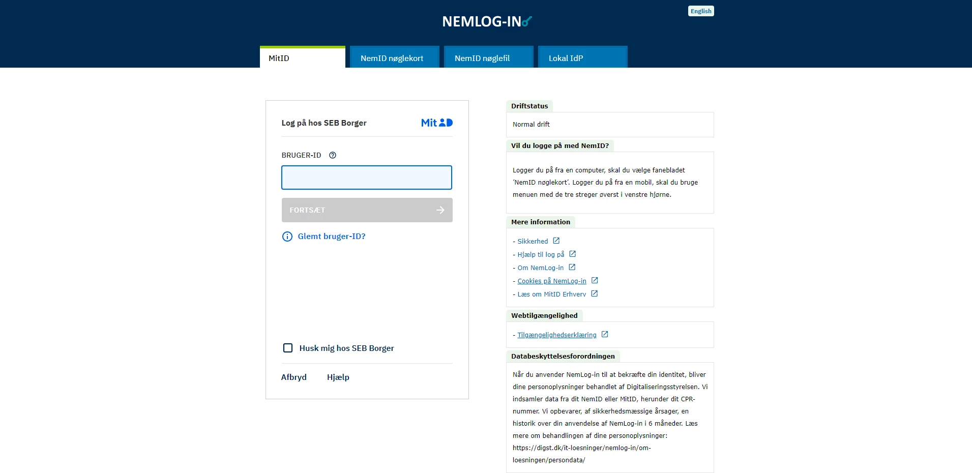Skærmbillede log på med MitID